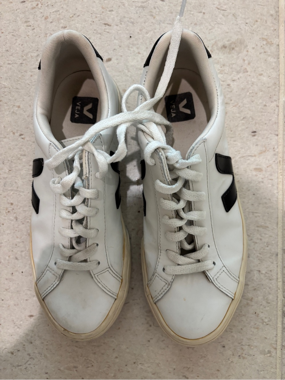 Veja women’s White Leather Sneakers with Black V Logo